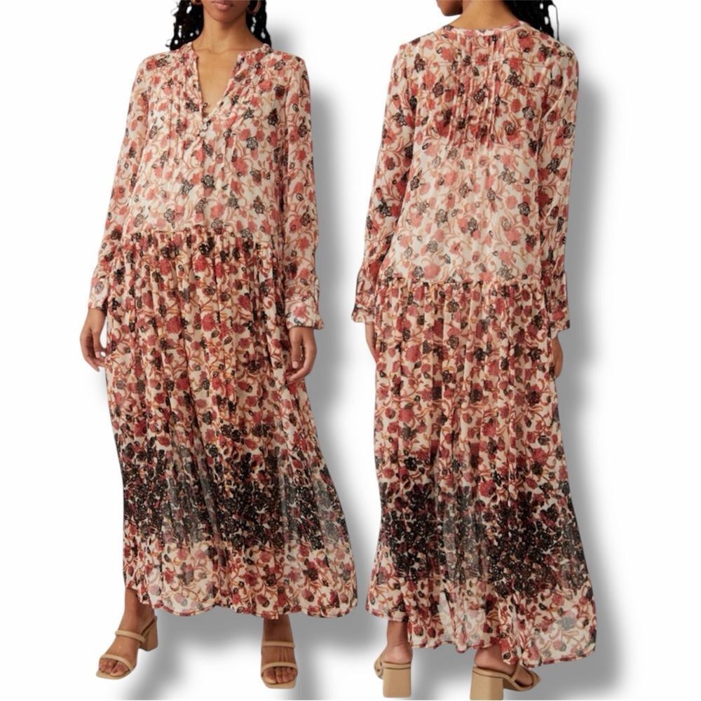 Free People Women’s See It Through Neutral Floral Maxi Dress in the Size Large